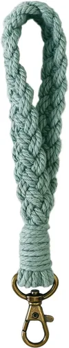 Vista 6 de Llavero de macramé bohemio hecho a mano con borla para mujer, llavero con llavero A_café