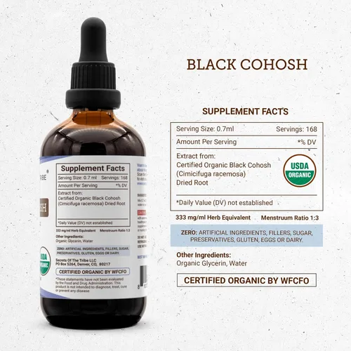 Vista 4 de Secrets of the Tribe Blue Cohosh Tintura sin alcohol (glicerita) 659 mg de cultivo responsable USDA Organic Blue Cohosh (Caulophyllum Thalictroides)