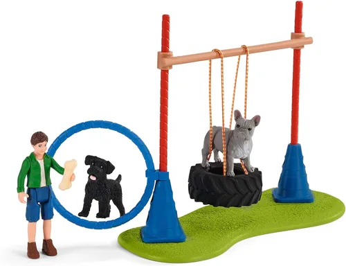 Vista 3 de Schleich Farm World, juguetes de granja para niñas y niños de 3 a 8 años, juego de 14 piezas, entrenamiento de agilidad para cachorros en The Dog