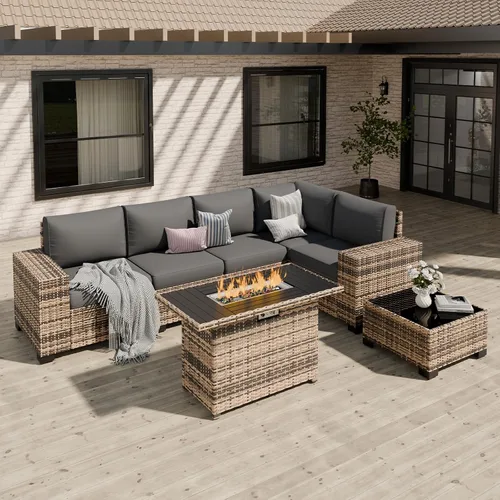 Vista 10 de Juego de muebles de patio, sofá modular de 6 piezas para exteriores con Amarillo-gris oscuro
