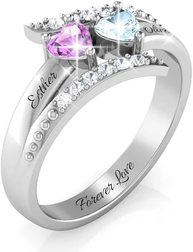 Vista 5 de Wendy Made Anillos de piedra natal para mujer, anillos personalizados para madre e hija para mamá, anillos con nombre personalizado para mejores