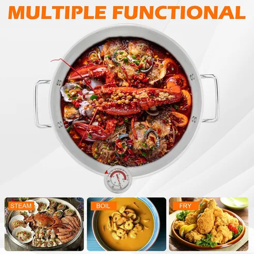 Vista 3 de Freidora – Kit de olla de aluminio de 30 cuartos de galón de mariscos y freidora de pavo con termómetro, cesta, propano para cangrejo, langosta