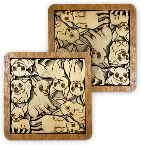 Vista 15 de Posavasos de Rompecabezas de Madera con Perro American Pit Bull Terrier - Regalo Único para Amantes de Perros Pitbull, Posavasos de Rompecabezas