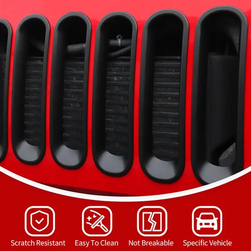 Vista 4 de JeCar Insertos de rejilla delantera, cubiertas para moldura de parrilla, accesorios exteriores compatibles con Jeep Wrangler 2007-2018 JK