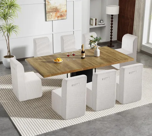 Vista 13 de Juego de mesa de comedor de mármol sintético blanco para 10, juego de mesa de comedor extensible de 11 piezas de 63 a 94 pulgadas con 10 sillas