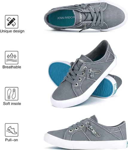 Vista 5 de JENN ARDOR Tenis de moda para mujer, antideslizantes, informales, de lona, cómodos, para caminar, bajos, con cremallera