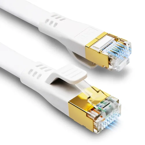 Vista 10 de HUGIN Cable Ethernet CAT 8 de 1.5 pies, paquete de 5 unidades, cable LAN plano de 40 Gbps 2000 MHz de alta velocidad, cable de red blindado RJ45
