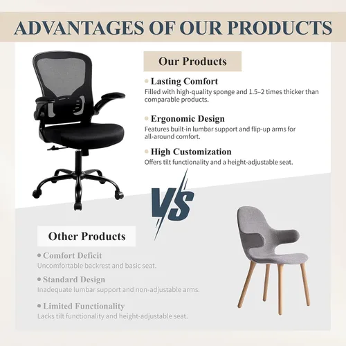 Vista 4 de Flysky Silla ergonómica de escritorio para oficina en casa, soporte lumbar, silla giratoria de malla transpirable para computadora con ruedas y Negro