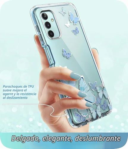 Vista 3 de i-Blason Cosmo - Funda protectora delgada de cuerpo completo para Samsung Galaxy A13 4G y 5G, con protector de pantalla integrado (mariposa azul)