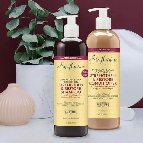 Vista 6 de SheaMoisture Strengthen & Restore Champú y acondicionador Paquete de 2 unidades de aceite de ricino negro jamaicano para limpiar y nutrir el cabello