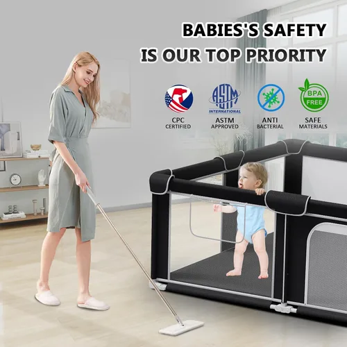 Vista 2 de G TALECO GEAR Corralito plegable para bebés y niños pequeños, patio de juegos portátil de 50"x50" con alfombra, corral de juegos plegable para niños