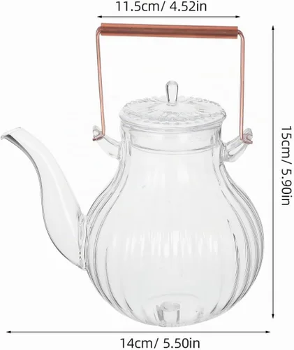 Vista 2 de Tetera de vidrio retro resistente al calor para estufa, olla portátil de calentamiento de agua para uso doméstico, fácil de llenar y fácil