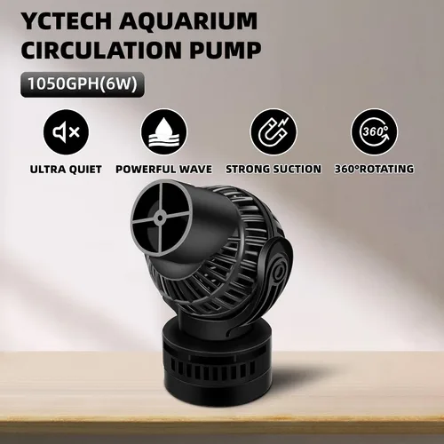 Vista 2 de Bomba de onda para acuario: 6W 1056GPH 360° Cabezal de potencia ajustable Bomba de circulación de pecera con base de succión magnética para agua