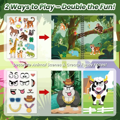 Vista 4 de Libro de calcomanías reutilizables de animales para niños pequeños, calcomanías 3D divertidas de gelatina de animales, calcomanías lavables