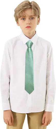 Vista 335 de Barry.Wang Corbata de niño regular seda tejida rayas sólido lazo bolsillo cuadrado