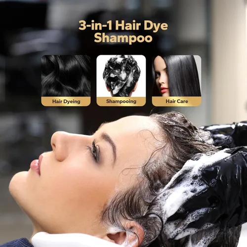 Vista 2 de Champú de tinte para cabello negro, champús para cabello tratado con color, champú de tinte para el cabello 3 en 1, tinte para cabello negro