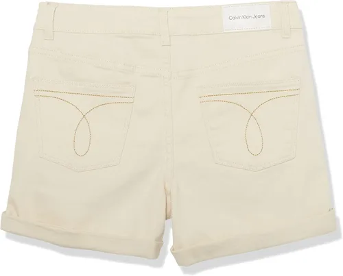 Vista 3 de Calvin Klein Pantalones cortos de mezclilla elásticos para niña, Perla de semillapuño