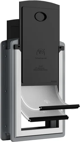Vista 8 de MAVRICFLEX Puerta para gatos para puerta, marco completamente de acero inoxidable con doble solapa suave y 2 paneles deslizantes de ABS