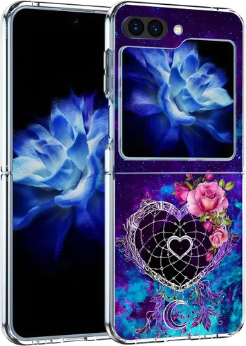 Vista 2 de Bcov Funda rígida para Samsung Galaxy Z Flip 5, atrapasueños, espacio de flores, antiarañazos, sólida, a prueba de golpes, funda protectora