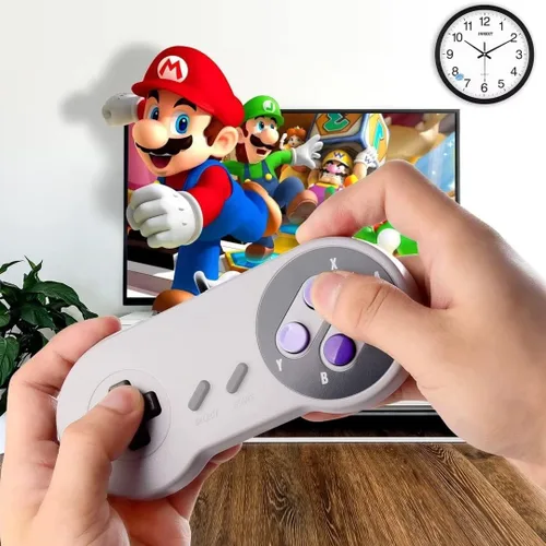 Vista 5 de Paquete de 2 joystick de mando retro para Super Nintendo SNES, control súper clásico, Joypad Gamestick para NESSuper NES, gris