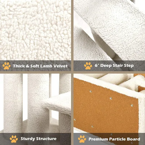 Vista 9 de Tangkula Escaleras para Mascotas para Gatos y Perros, Rampa de Escalera Alfombrada de 4 Escalones Trepador para Gatos Poste Rascador para Gatos