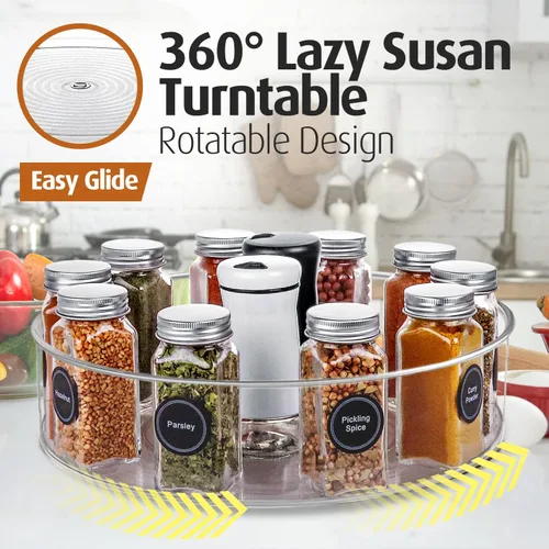 Vista 5 de Lazy Susan - Organizador de tocadiscos – para cocina, despensa, gabinete, mesa de comedor, refrigerador, encimera – Susan giratoria transparente – 9