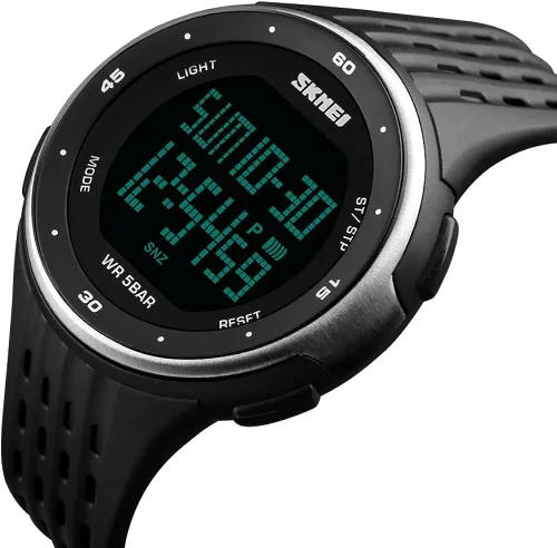Vista 7 de PASOY Mens Digital Multi-Function Watch 2 Time Black Rubber Alarm Stopwatch Countdown Date Green Backlight Swim Waterproof Watches Black