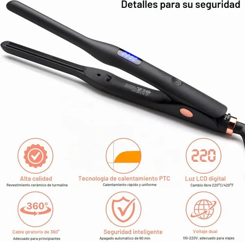 Vista 3 de Plancha plana de lápiz de 3/10" con 13 ajustes de temperatura de cerámica pequeña plancha de pelo
