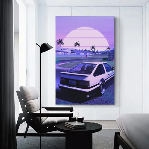 Vista 3 de ALUKAP Cuadro decorativo de la familia de autos Vaporwave Jdm Ae86 de los años 90, arte de pared, pósteres colgantes, 12 x 18 pulgadas
