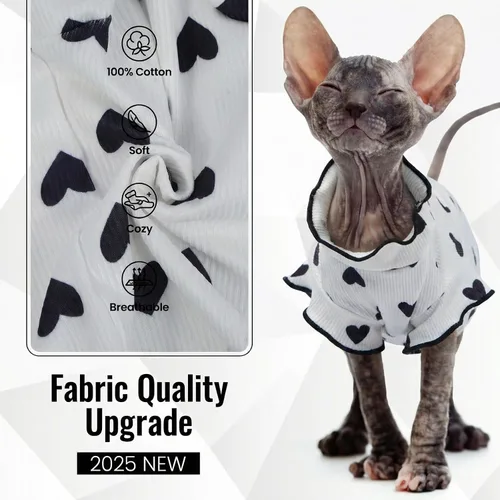 Vista 4 de DENTRUN Camisa suave de gato Sphynx, ropa transpirable con patrón de corazón para gatos