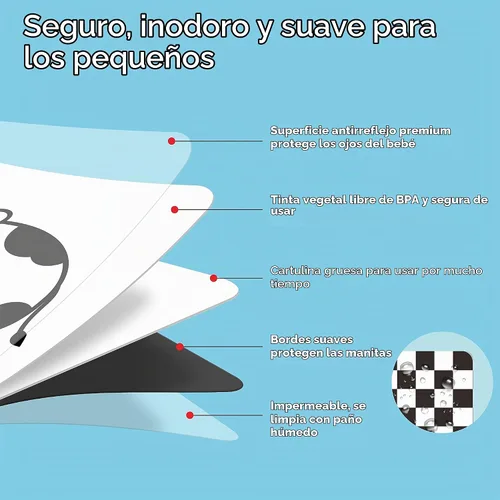Vista 2 de 50 páginas de tarjetas de estimulación visual, 25 tarjetas de estímulo visual para bebés en blanco y negro, juego de tarjetas de desarrollo