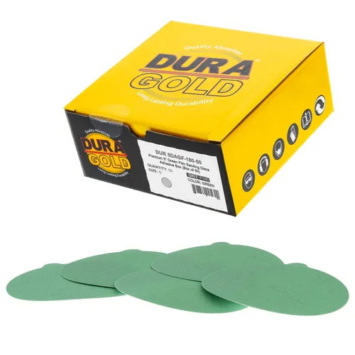 Vista 12 de Dura-Gold Discos de lijado PSA de película verde de 5 pulgadas - Grano 80