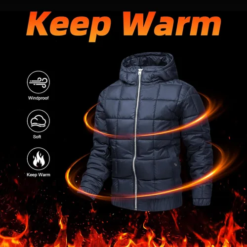 Vista 2 de Chaqueta de invierno con capucha para hombre, abrigo acolchado para esquí y nieve