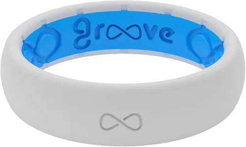 Vista 17 de Groove Life Anillo de silicona sólido y delgado - Anillos de boda de goma transpirables para mujeres, cobertura de por vida, diseño único, anillo