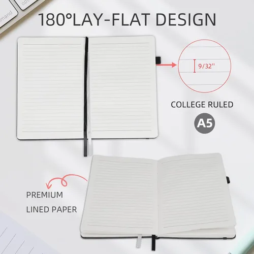Vista 4 de Cuadernos diarios para mujeres y hombres, paquete de 5 unidades, tapa dura de cuero a granel con soporte para bolígrafo, 160 páginas, papel grueso
