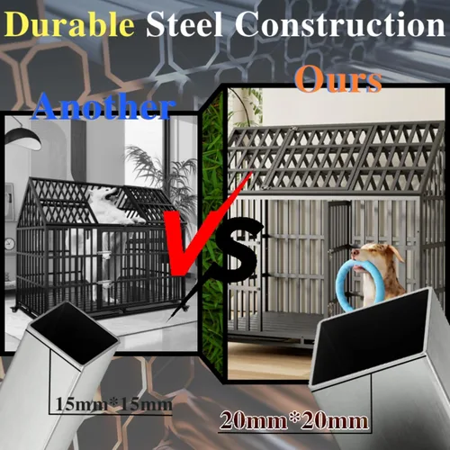 Vista 5 de Jaula grande para perros, jaula de hierro galvanizado resistente de 47 pulgadas para perros, muebles con puerta delantera, puerta superior y 4