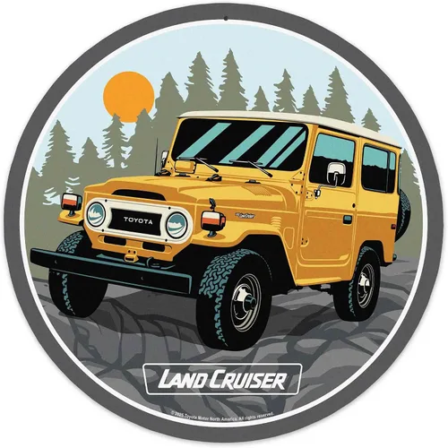 Vista 7 de Letrero redondo de metal para Toyota Land Cruiser Off-Road – Letrero retro de Toyota para garaje, tienda o cueva de hombre