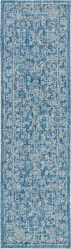 Vista 65 de SAFAVIEH Alfombra lavable al aire libre, colección Courtyard - 2'3" x 5', azul aguamarina y gris, no desprende pelusa y fácil limpieza, ideal