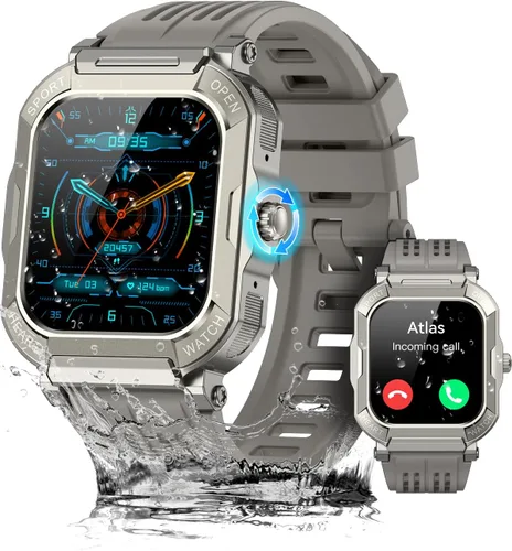 Vista 8 de Reloj inteligente para hombre, rastreador de ejercicio: relojes digitales militares para hombre, Bluetooth, responder llamadas, correr, impermeable