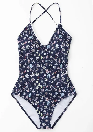 Vista 4 de Traje de baño sin espalda con estampado floral de encaje sexy para mujer