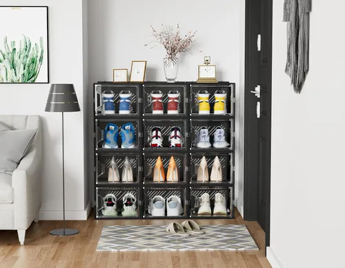 Vista 7 de SIMPDIY - Paquete de 12 cajas de almacenamiento de zapatos XL, organizador de zapatos para armario, cajas de almacenamiento de zapatos de plástico