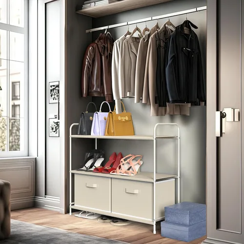 Vista 2 de Simple Houseware Almacenamiento de armario de 3 niveles con 2 cajones, color beige