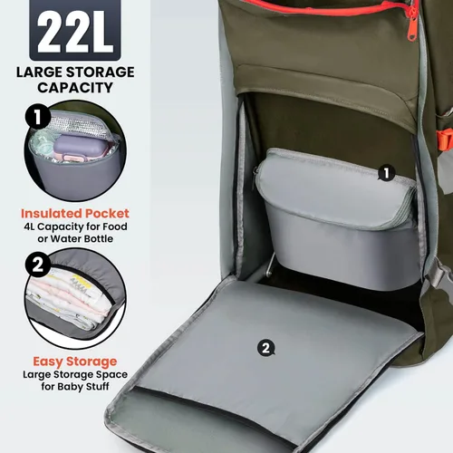 Vista 5 de WIPHA - Mochila para bebé, ergonómico, con toldo para el sol, mochila de senderismo con gran espacio de almacenamiento y bolsillo aislado, asiento