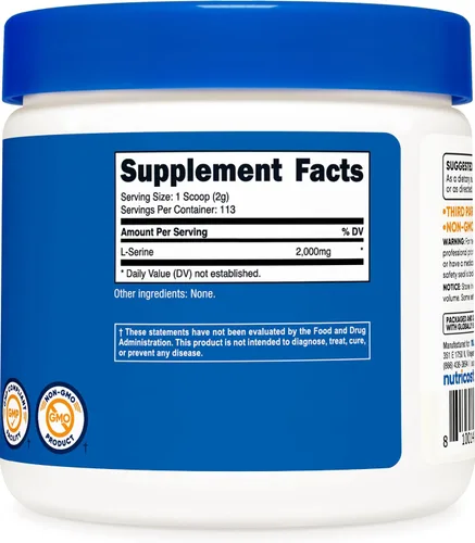 Vista 5 de Nutricost L-Serine en polvo, 113 porciones (0.5 libras) - 2,000 mg por porción - Sin OMG, sin gluten