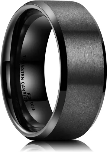 Vista 10 de King Will Anillo de tungsteno para hombres de King Will - Disponible en 6 mm a 10 mm, negro/plata, acabado mate, borde biselado pulido, ajuste