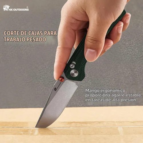 Vista 6 de HX OUTDOORS 2.96 "" bolsillo cuchillo travesaño bloqueo clip 14C28N hoja Micarta mango Verde