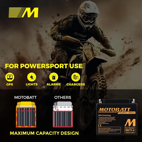 Vista 7 de Batería AGM MB7CA Motobatt 12V - Reemplaza Yuasa YB7C-A