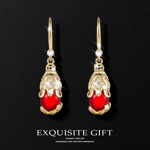 Vista 5 de Pendientes de gota Joyas Rubí 18K Pendientes Stud Joyería Pendiente Banquete de Cumpleaños y Bar Mitzvah