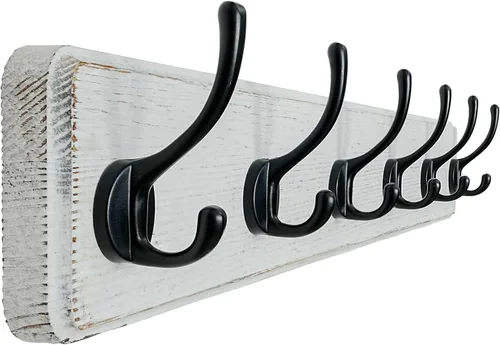 Vista 15 de Dseap Perchero de Pared: Moderno, Patentado, Resistente, 17.4" de Largo, Riel Colgador de Madera con 5 Ganchos Dobles para Abrigos de Invierno, Negro