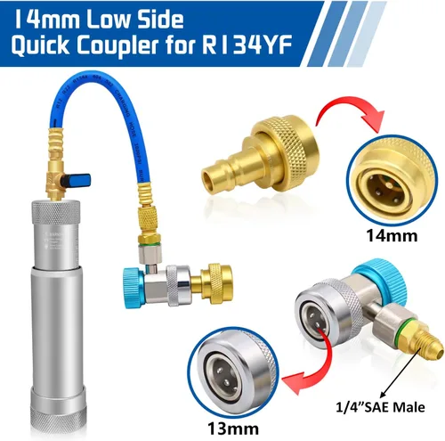 Vista 6 de Kit de Inyector de Aceite y Tinte de AC Boltigen, Herramientas de Inyección de Aceite y Tinte de A/C con Acoplados Rápidos Ajustables R134a R1234YF